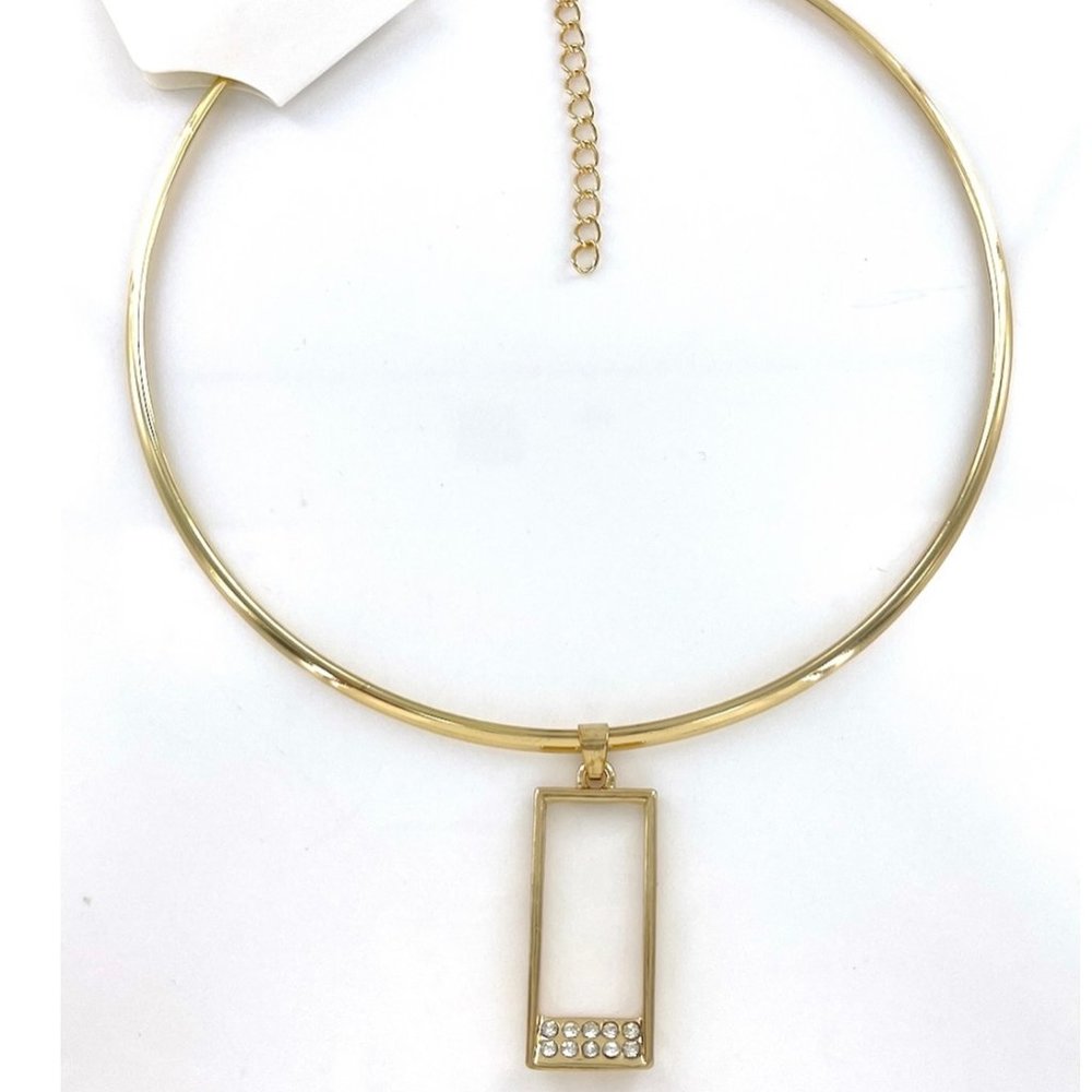 Women's Gold Choker Necklaces by the Dozen - Crystal Rectangle